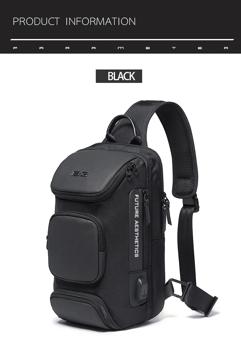 Anti-theft Chest Bag Shoulder Strap USB Rechargeable Crossbody School Gym Pack, Men Sports Waterproof Shoulder Bag