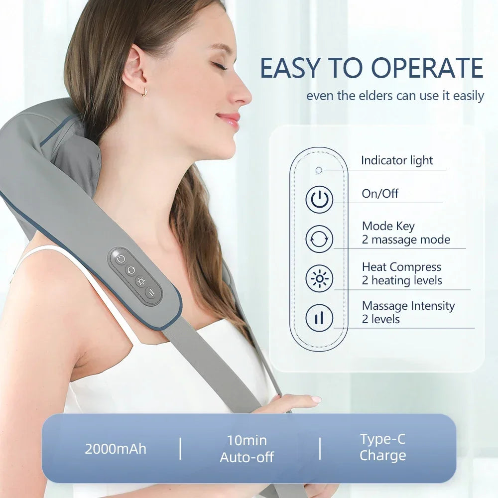 1PC Wireless Neck And Back Massager Neck And Shoulder Kneading Massage Shawl Neck Cervical Relaxing Trapezius Massager