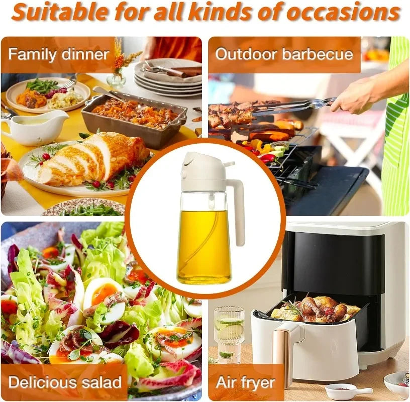 470ML Glass Bottle Oil Sprayer 2-IN-1 Olive Oil Dispenser Storage Bottle for Cooking Baking Camping BBQ Oil Spray Kitchen Tools