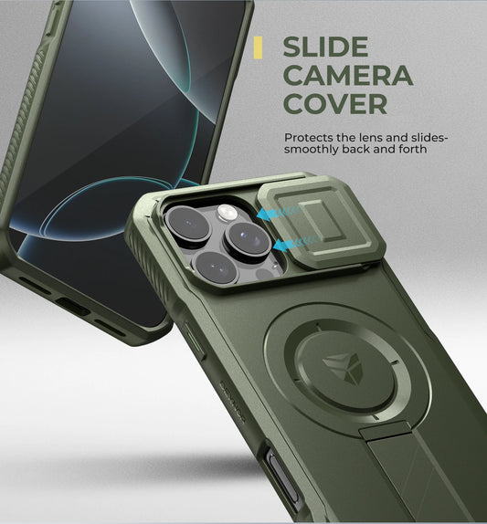 For iPhone 16 Pro Max Case with Slide Camera Cover & Adjustable Kickstand Rugged Shockproof Protective Heavy-Duty Bumper Cases