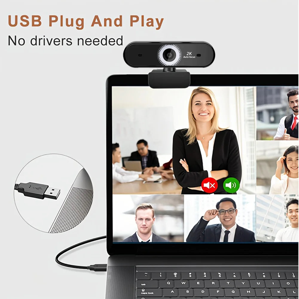 2K UHD Webcam 60fps 10X Zoom USB Web Cam for Pc  Autofocus for Streaming Video Calling Conference Digital Camera Computer