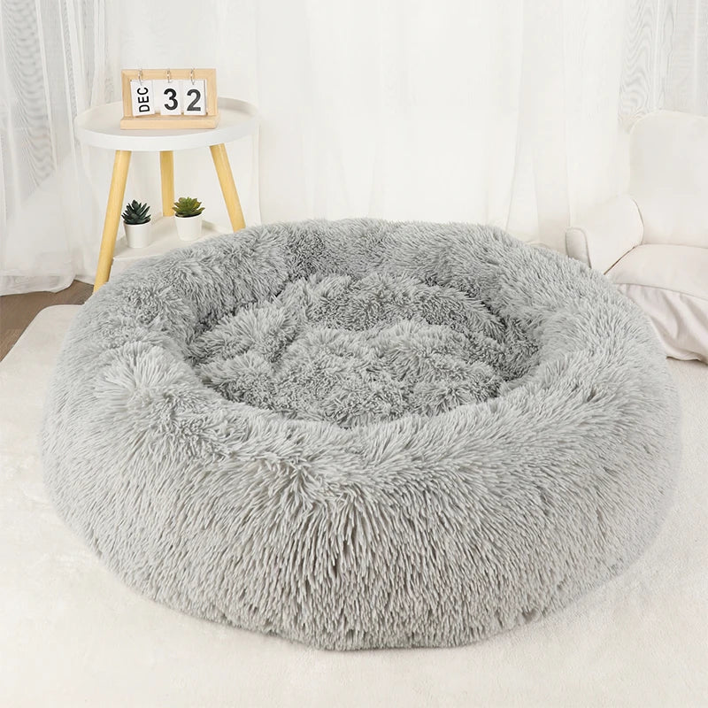 Round Plush Donut Dog Bed Washable Pet Cushion