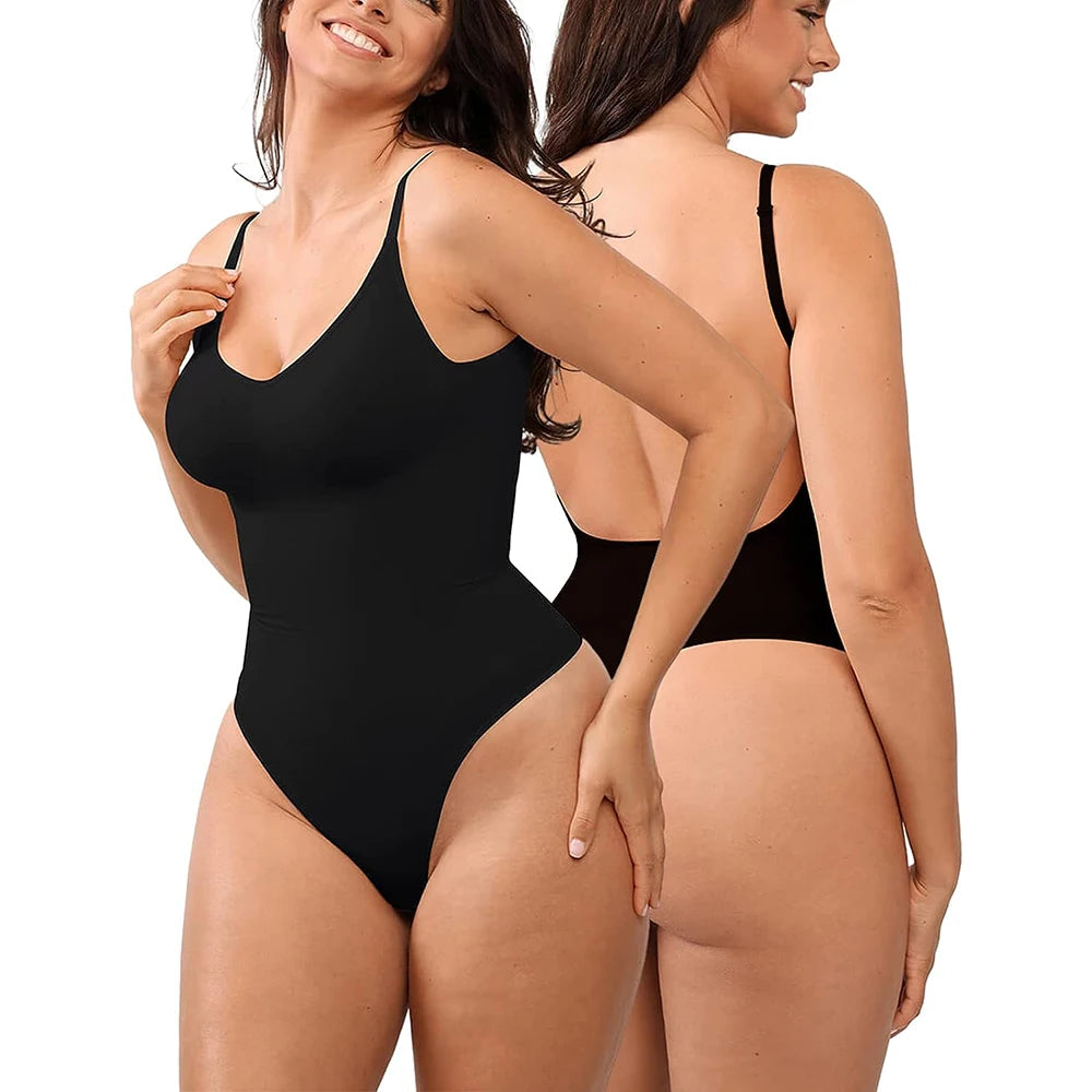 Women Backless Bodysuits Shapewear Thong Seamless Tummy Control Butt Lifter Body Shaper Corset Slimming Camisole Tops