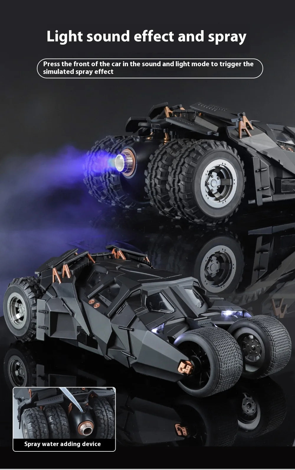 1:18 Batmobile Tumbler Alloy Diecast Model Sound Light Car Spray Function Toy Display Ornament Toys For Gift For