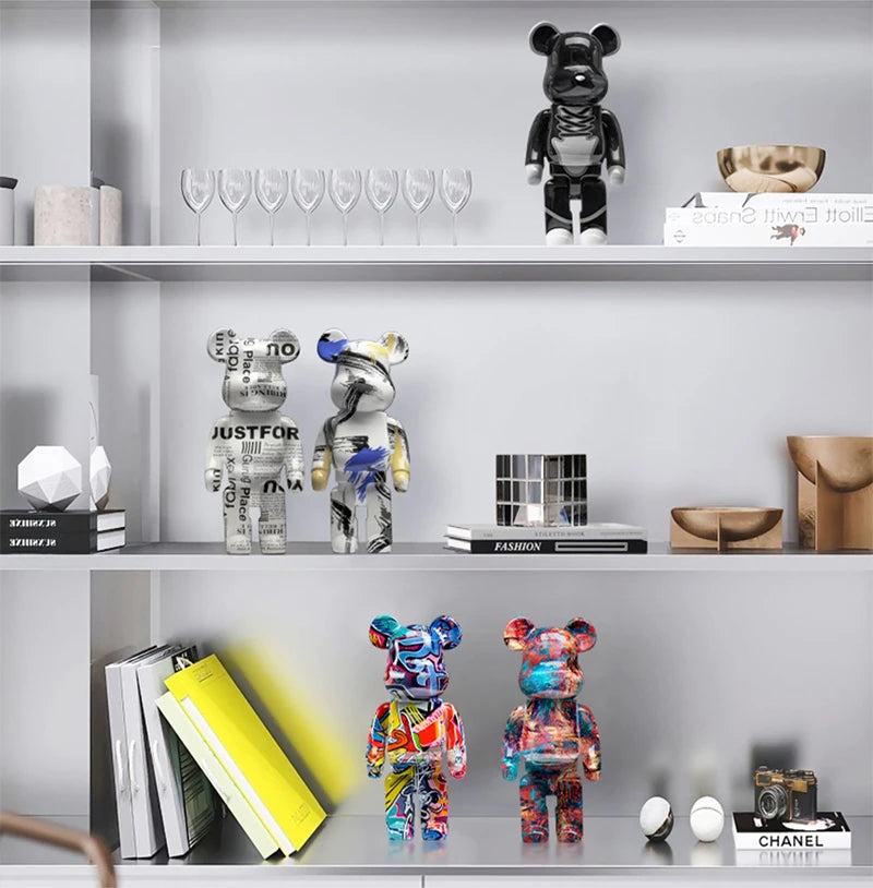 27cm Graffiti Bear Figurine Home Decoration Animal Statue Storage Money Jar Modern Room Sculpture Table Decor  Statues