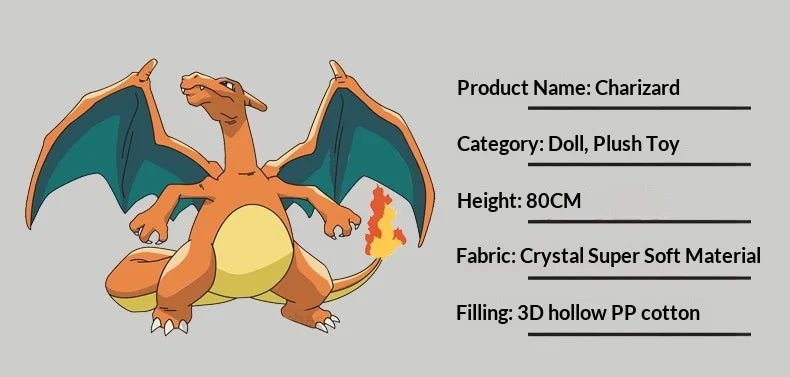 Giant Dragon Fire Monster Plush Doll Soft Anime Stuffed Toy