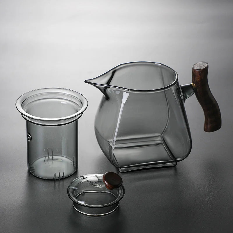 Japanese Style Glass Teapot with Wooden Handle and Infuser