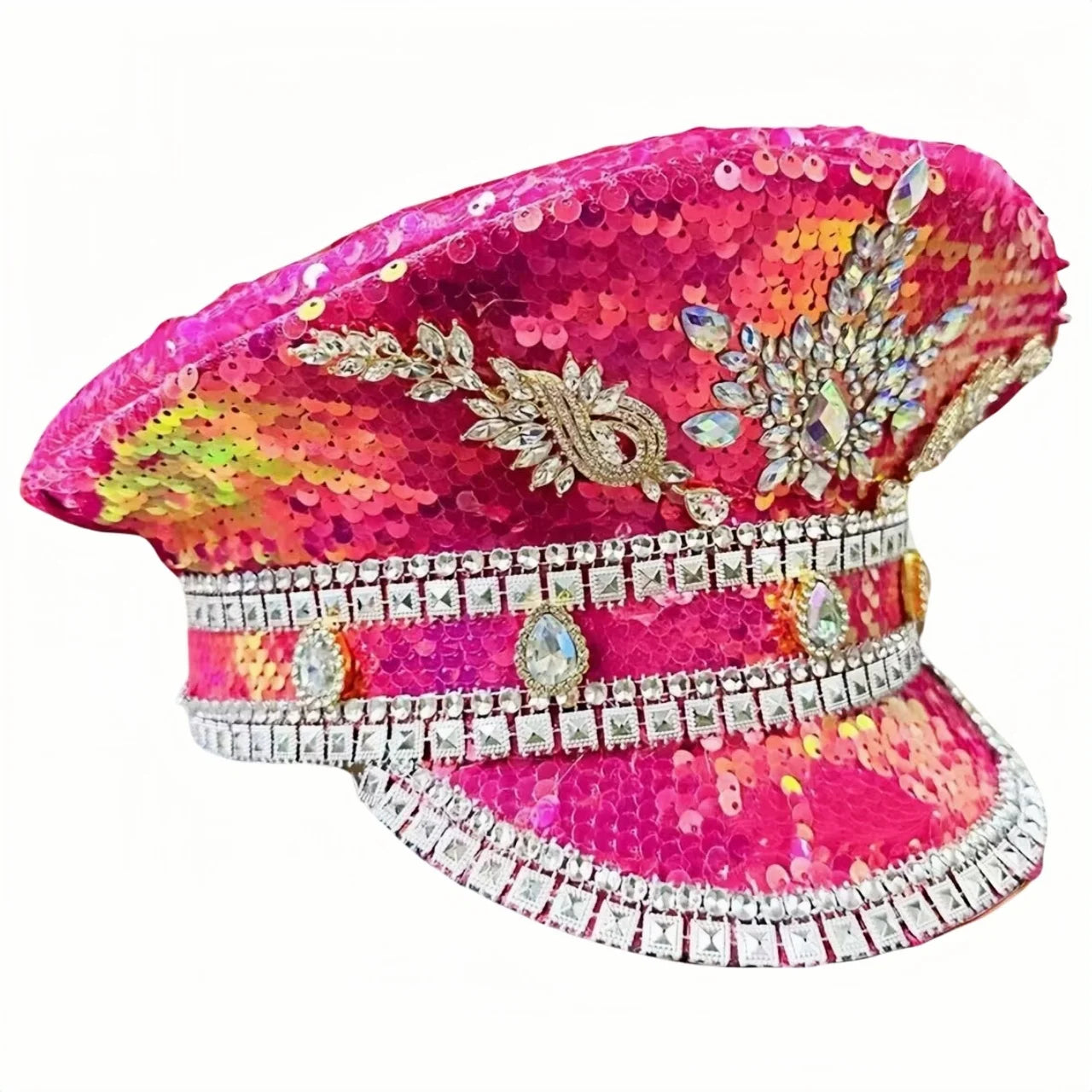 Luxury Festival Captain Hat Rhinestone Military Cap Sergeant Hat Mucis Festival Steampunk Caps for Unisex Adult Masquerade