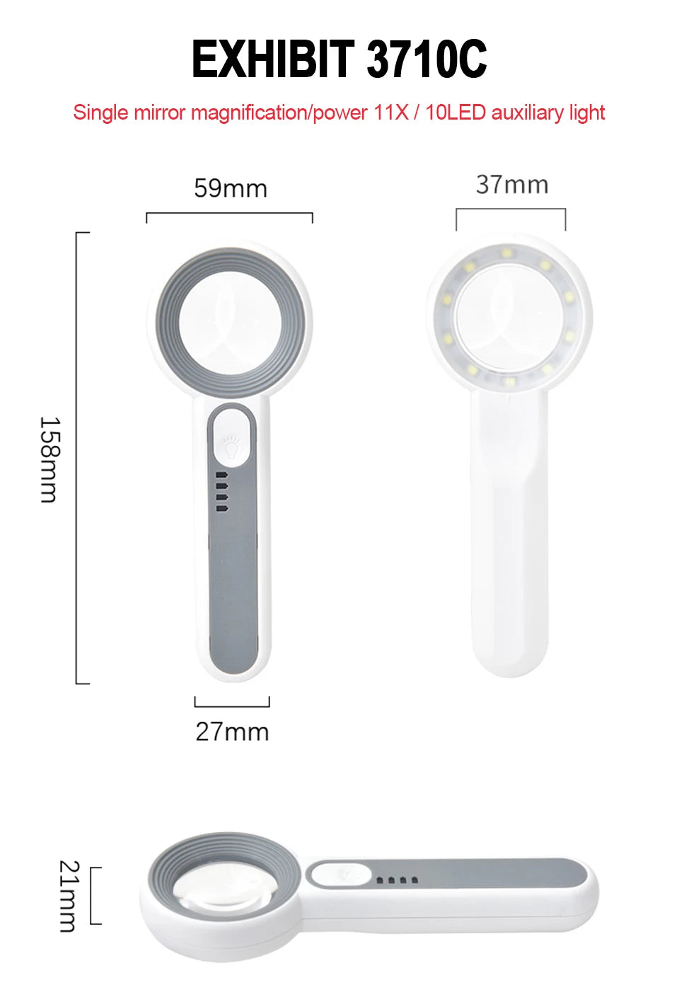 Rechargeable LED Magnifier 5X–12X Handheld with 3 Light Modes