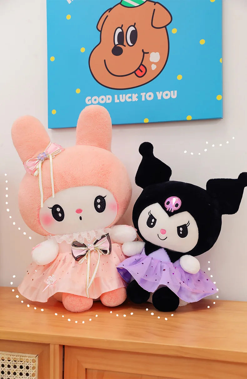 70cm Sanrio Kawaii Kuromi Plush Toy in Princess Tulle Skirt Melody Stuffed Doll Kids Birthday Xmas Gift Cute Pillow for Children