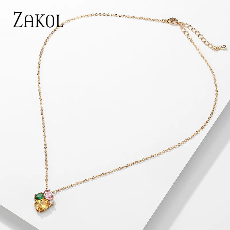 Fashion Mutilcolor Crystal Pendant Necklaces for Women Korean Oval Cubic Zirconia Necklace