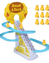 Kids Electric Small Duck Climbing Stairs Toy DIY Rail Racing Track Music Roller Coaster Duck Toy For Baby Kids Gift