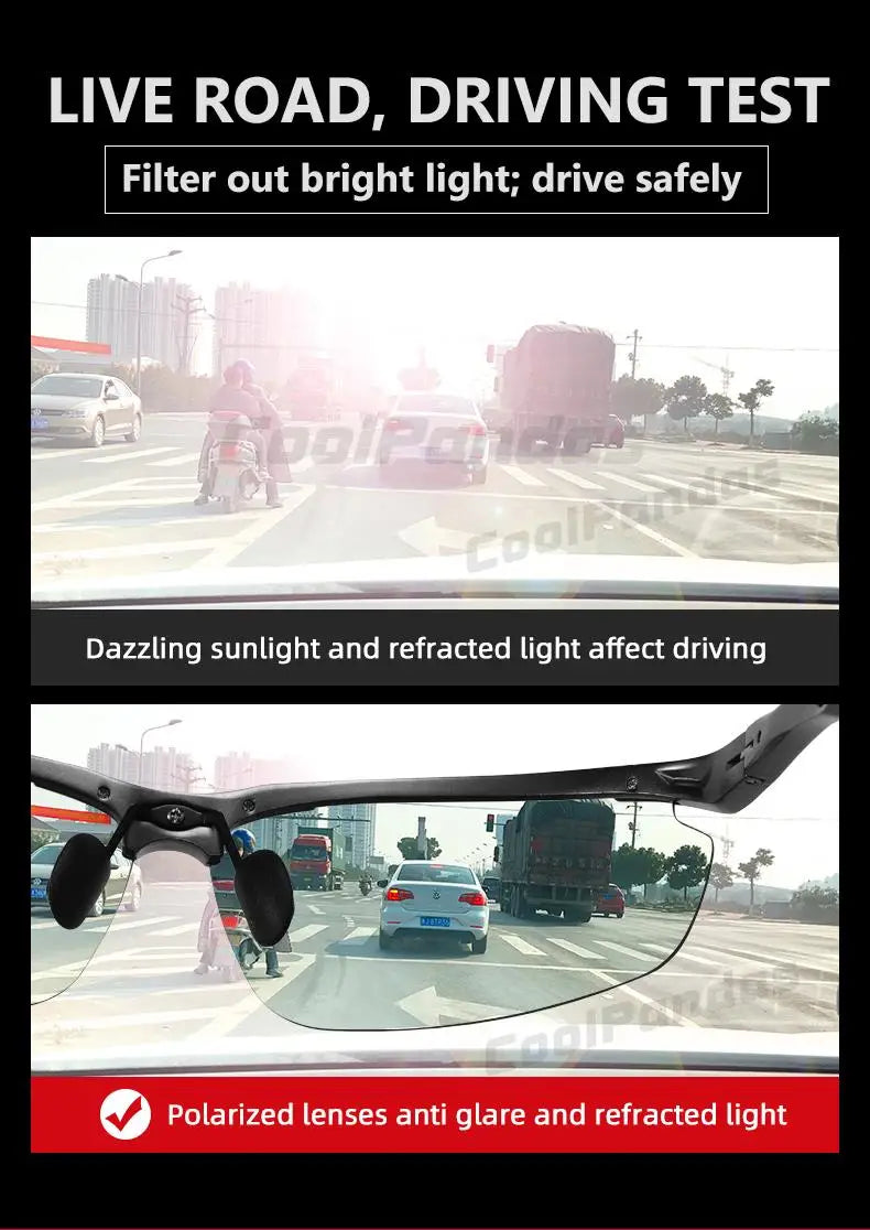 Aluminum Rimless Photochromic Polarized UV400 Day Night Driving Sunglasses for Men Women