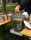 A Style Outdoor Stainless Steel 5pcs Camping Tourism Family 5L Portable Picnic Soup Frying Steaming Household