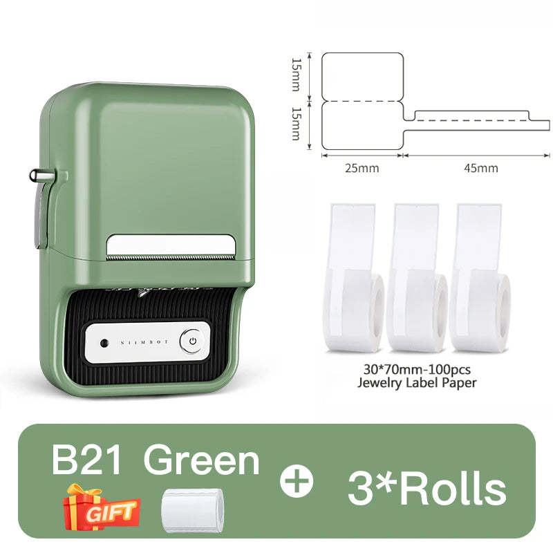 B1/B21 Jewelry Label Printer, Bluetooth Wireless Thermal Sticker Maker 20–50mm, Inkless Price Tag Label Machine for Necklace Ring Bracelet