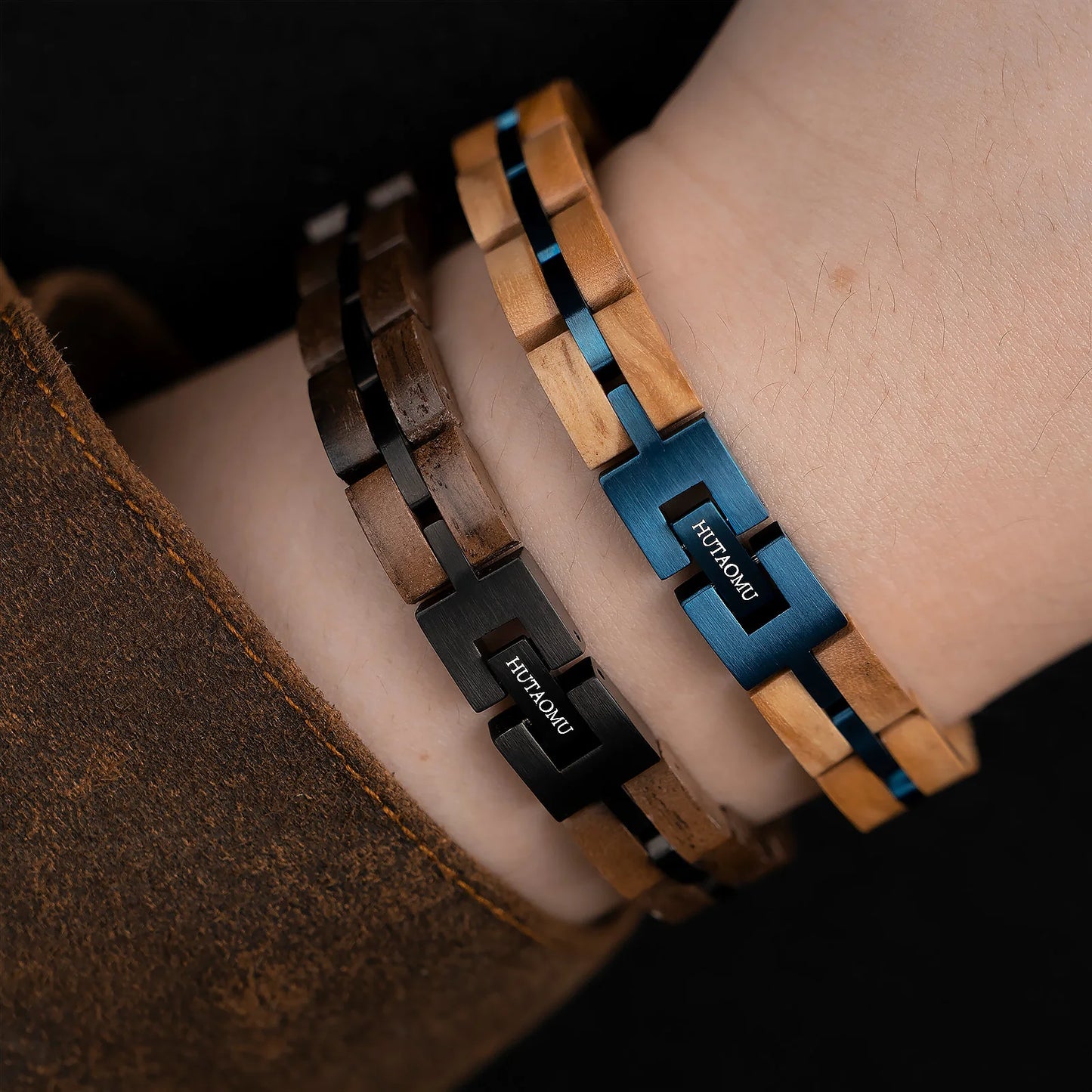 Bracelet Metal Stainless Steel Wood Strap Jewelry