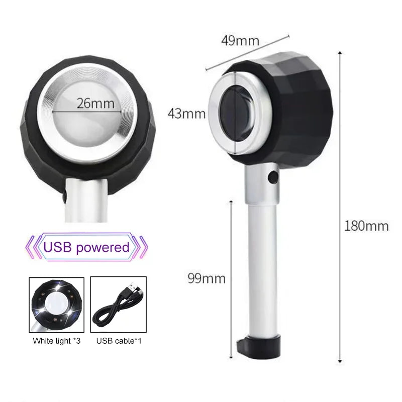 30X LED UV Magnifier Loupe with Scale Metal Handheld