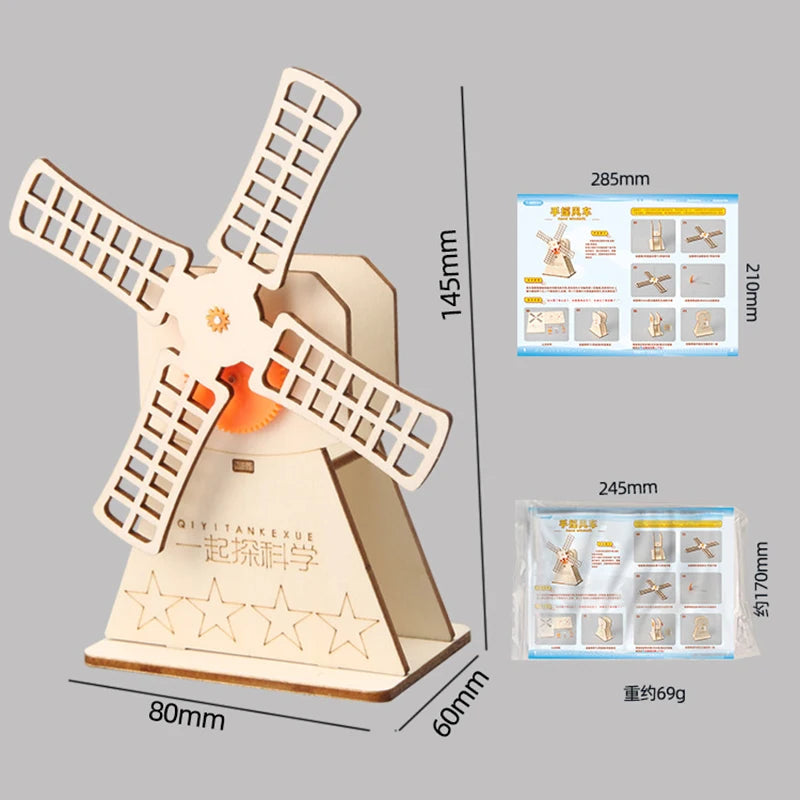 3D Wooden Puzzle DIY Physical Model Science Experiment Educational Toy Password Box Grain Fan Assembly Model DIY Decoration Gift
