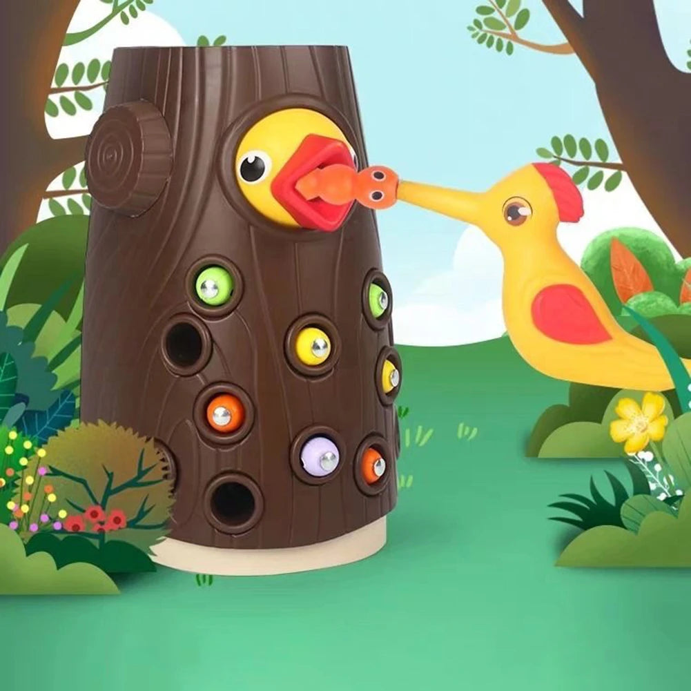 Montessori  Wooden Toys  Woodpecker Catching Worms Feeding Fishing Game Set Educational Toys for s Birthday Gift