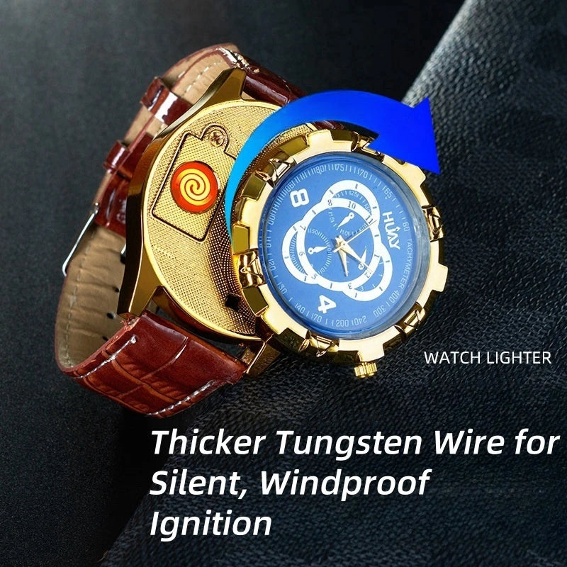 Rechargeable Metal Creative Watch Lighter Cool Trend Tungsten Filament Cigarette Lighter Men's Gift Cigarette Accessories