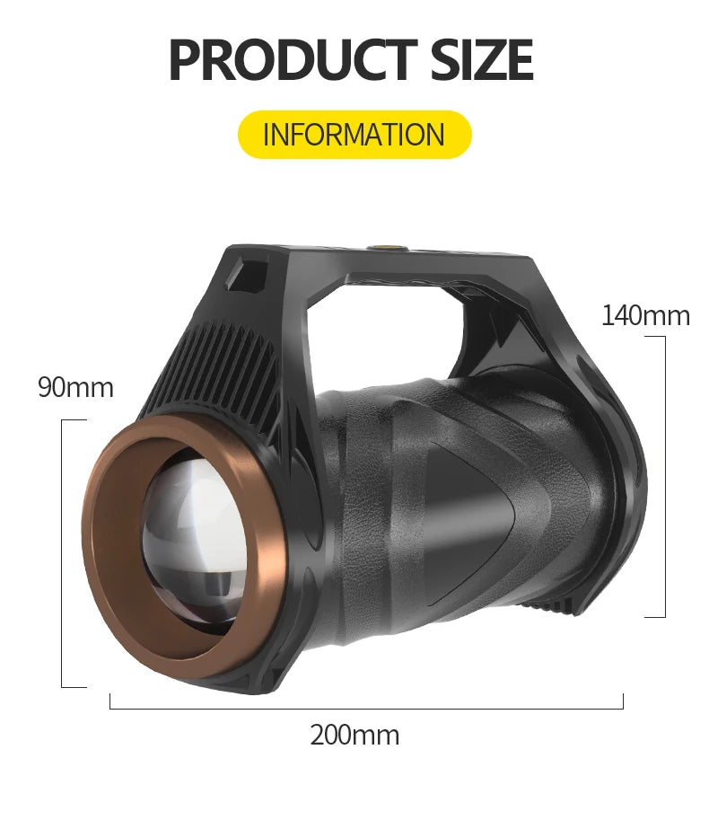 uper Bright Rechargeable Spotlight Rotating Zoom LED Flashlight with COB Sensor Light Power Bank