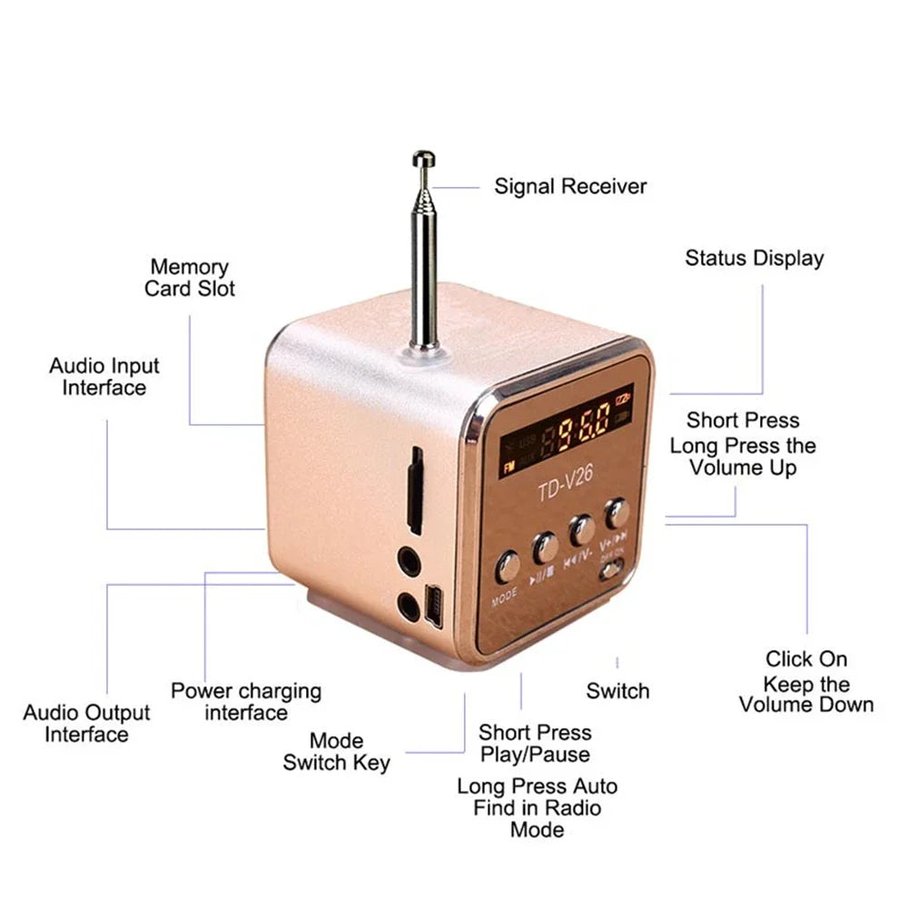 Rechargeable Portable radio FM portable mini radio Mini High Bluetooth Portable Voice Suitable for computer cell phone MP3 music