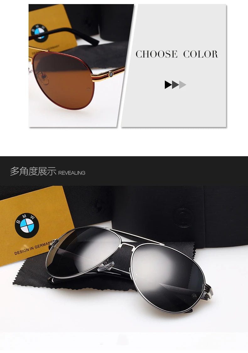 BWM Sunglasses Luxury Polarized Men UV400 Anti-Glare Retro Flight Sunglasses Driving Cycling Fishing Outdoor Hiking Sunglasses
