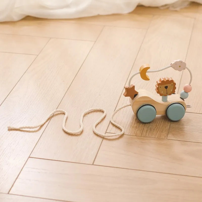 Wooden Baby Dragging Stars Moon Surround Car Beech Baby Toys Car Montessori Toys Hand Coordination Toy Handmade Decoration Gifts