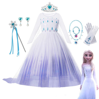 Frozen Princess Elsa Dresses For Girls Costume Kid Cosplay Snow Queen Fantasia Mesh Clothes Carnival Birthday Party Dress