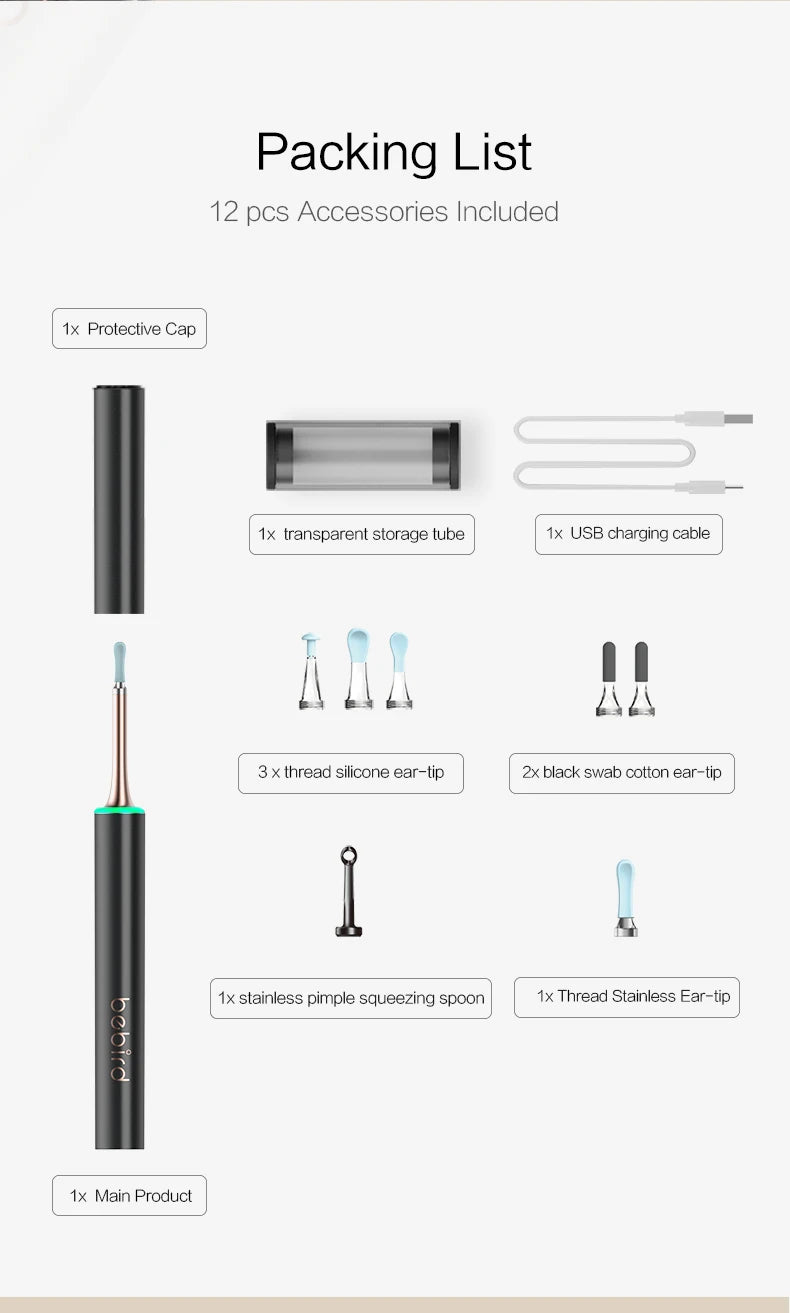 T15 Smart Visual Earwax Acne 2 in 1 Removal Tool With HD1080P Camera Ear Otoscope Cleaner IP67 Waterproof Endoscope