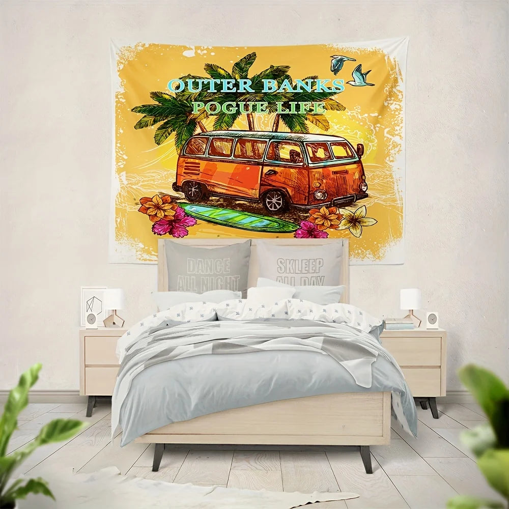 American Retro Beach Tapestry Bohemian Style Living Room Sofa Background Wall Vacation Style Room Decoration