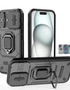 For iPhone 16 Case Lens Protection Sliding window Cover For iPhone 16 Pro Max Cover Armor Shockproof Silicone Ring Stand 16 Plus