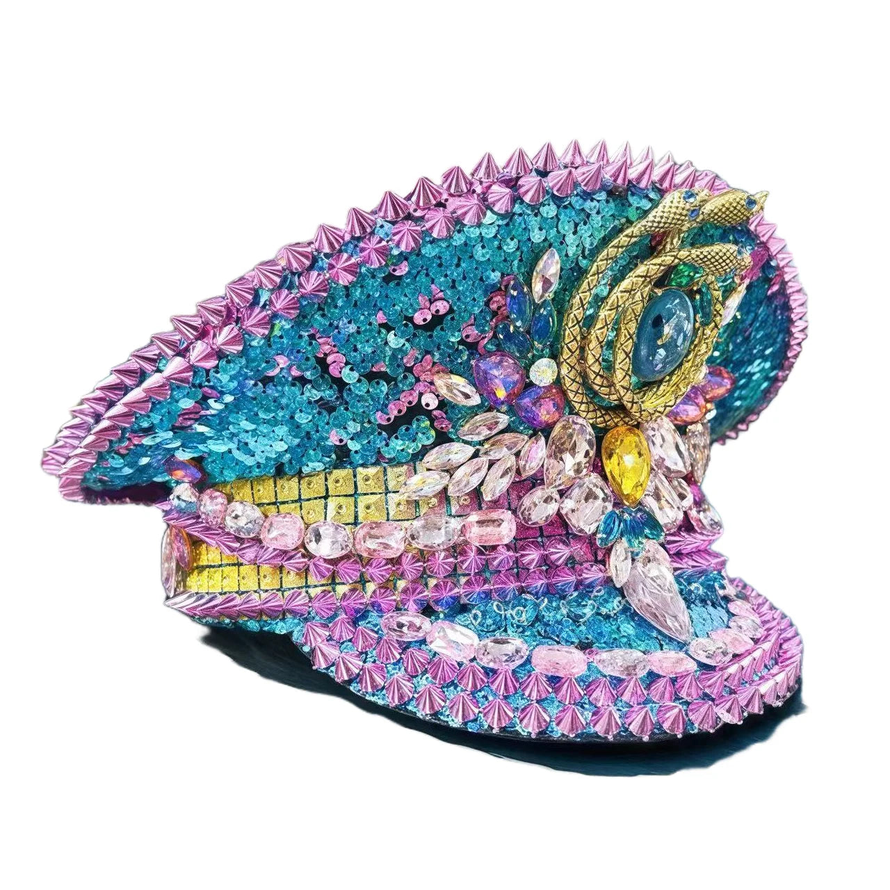 Bling Captain Hat Rhinestone Captains Hat for Men Handmade Steampunk Hat Burning Man Ramadan Masquerade HongLuan Summer Cap