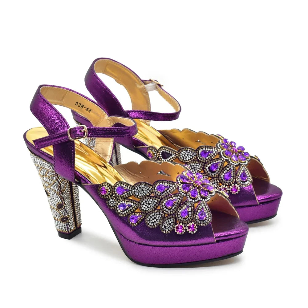 New Arrival Women's Wedding Pumps Decorated with Rhinestone Fashion Design for Nigeria Wedding Party Ladies Shoes Elegant Pumps