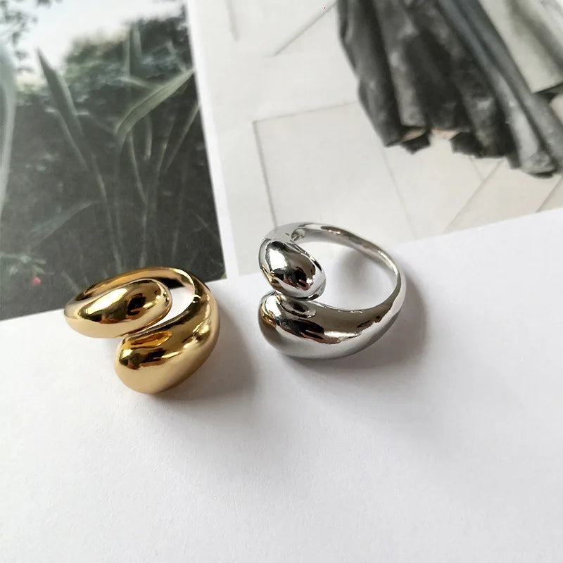 Trendy Gold Color Smooth Metal Teardrop Rings for Women Creative Chunky Dome Open Ring