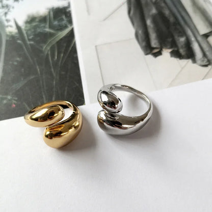 Trendy Gold Color Smooth Metal Teardrop Rings for Women Creative Chunky Dome Open Ring