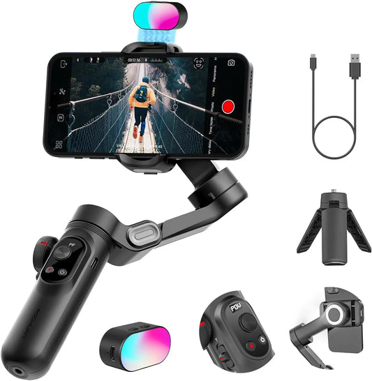 Smart X Pro Kit 3-Axis Gimbal Stabilizer Set with RGB Magnetic Light OLED Display LED Light Focus Wheel(Black)