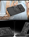 Heavy-Duty Armor Slide Camera Protection Case For iPhone 16 15 14 13 12 11 Pro Max Plus Magnetic 360° Rotating Ring Stand Cover