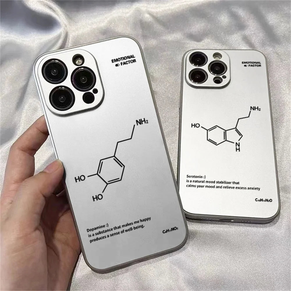 INS Dopamine Seratonin Plating Couple Phone Case For iPhone 16 15 14 13 Pro Max Plus Chemistry Soft Silicone Back Cover