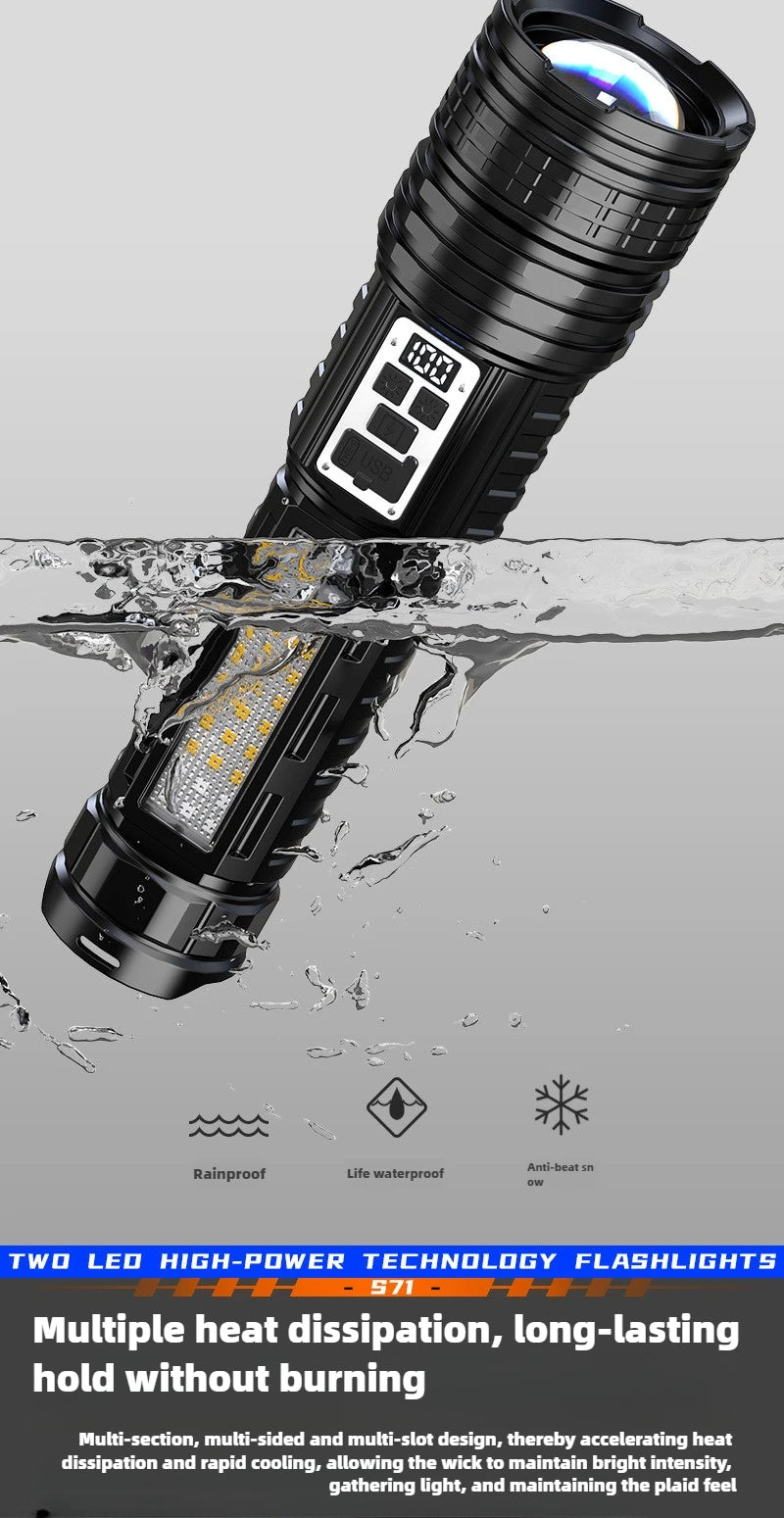 100000LM Dual Laser Flashlight White & Yellow Beam Rechargeable Zoom Tactical Torch with COB Side Light