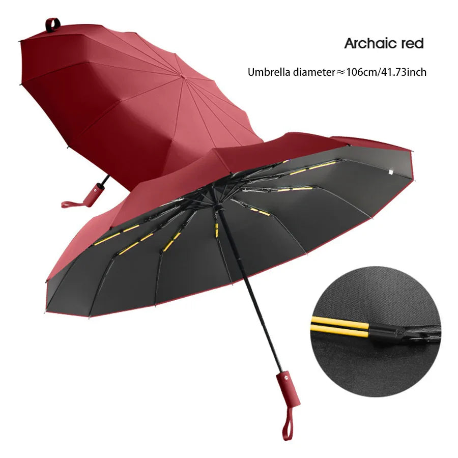 Reinforced 24 Bone Folding Umbrella Strong Wind Resistant Automatic Open Close Sun Rain Protection