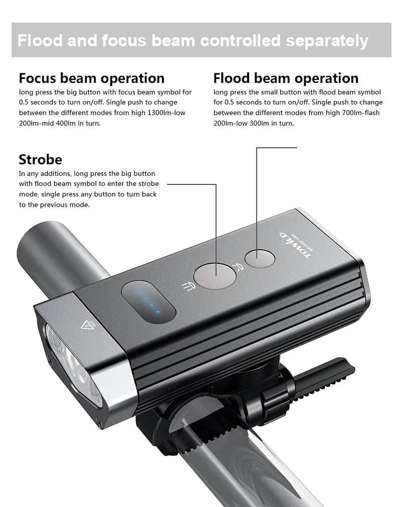 BR1200/2000 Professional Bicycle Light Power Bank Waterproof USB Rechargeable Light Flashlight accessories