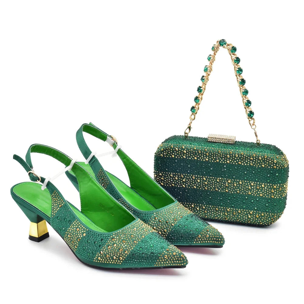 Matching Shoes and Bag for Women for Weddings Elegant Woman Heeled Shoes Medium Heel Shoes for Women Rhinestone Party Pumps