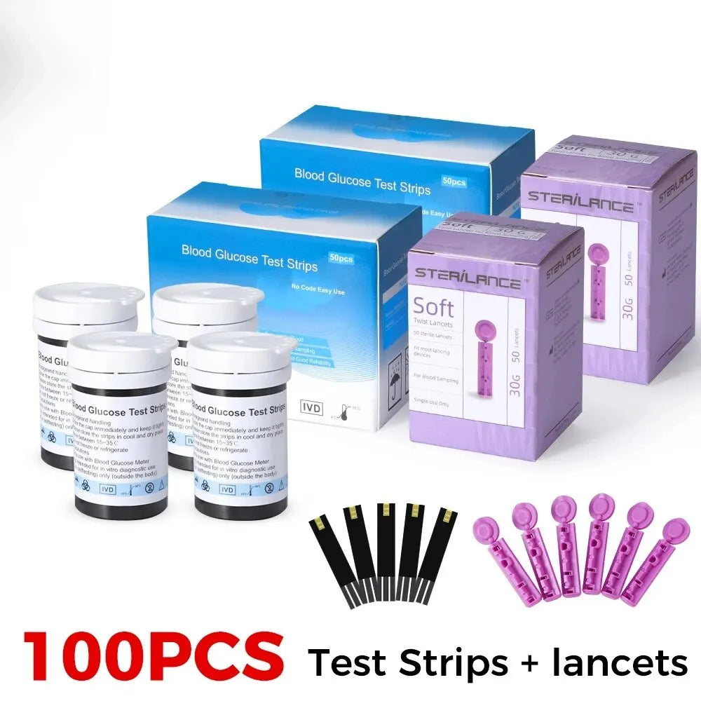 Blood Glucose Meter Glucometer Kit Code Free Diabetes Test 50/100pcs Strips With Lancets Medical Blood Sugar Mg/mmol