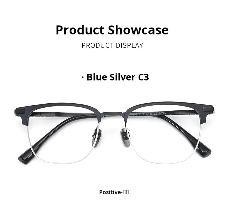 Mens Retro Oval Lightweight Pure Titanium Eyeglasses Frames