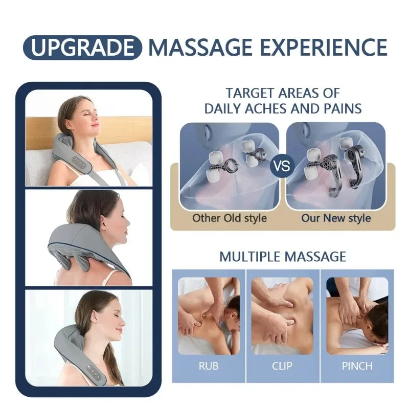 1PC Wireless Neck And Back Massager Neck And Shoulder Kneading Massage Shawl Neck Cervical Relaxing Trapezius Massager