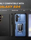Bulit-in Ring Holder Case for Samsung Galaxy S24 with Tempered Glass Screen Protector Sliding Camera Cover Rugged Phone Case