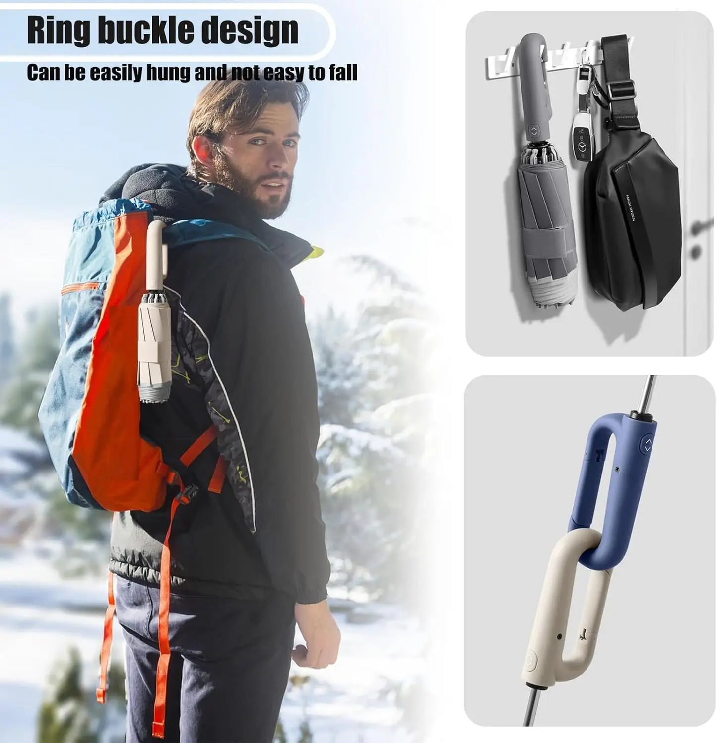 Ring Buckle Automatic Umbrella: Reflective Safety Strip，Reverse Folding, Lightweight Compact Travel Portable