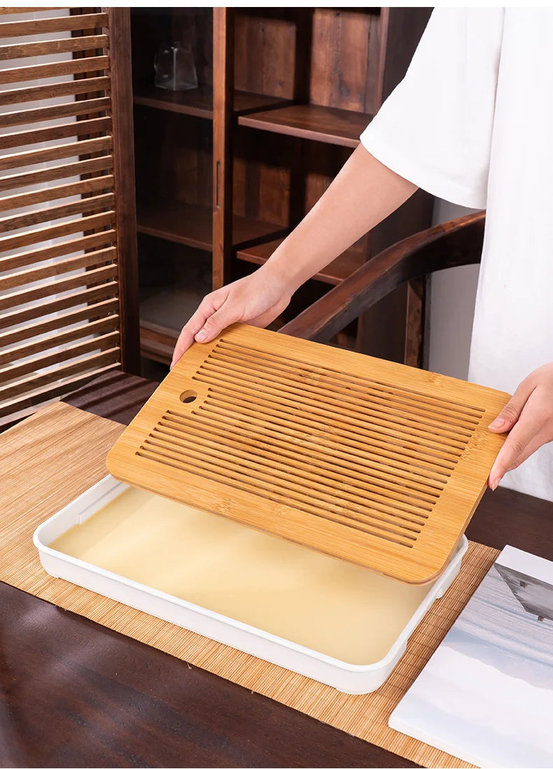 Bamboo Tea Tray Home Living Room Kungfu Tea Set Small Tea Tray Draining Dry Soaking Table Storage Wet And Dry Use