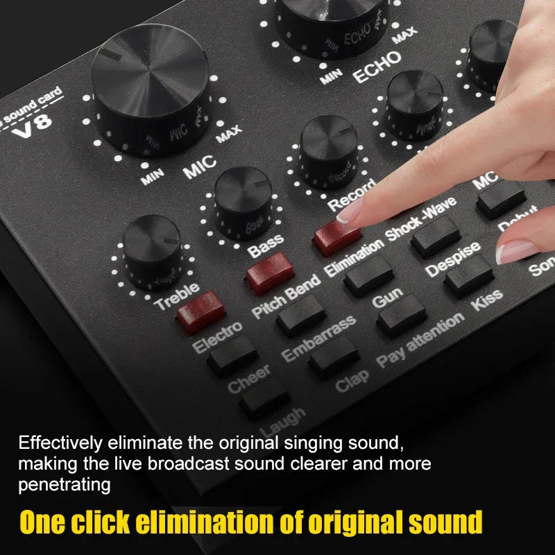V8 USB Audio Mixer Sound Card For Live Streaming Podcast And Recording